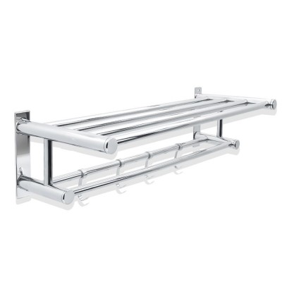 Ραφιέρα - Πετσετοθήκη Επιτοίχια με 3 ράβδους Πετσετών και 5 Γάντζους Χρώμιο Conset C1599-600S04S04