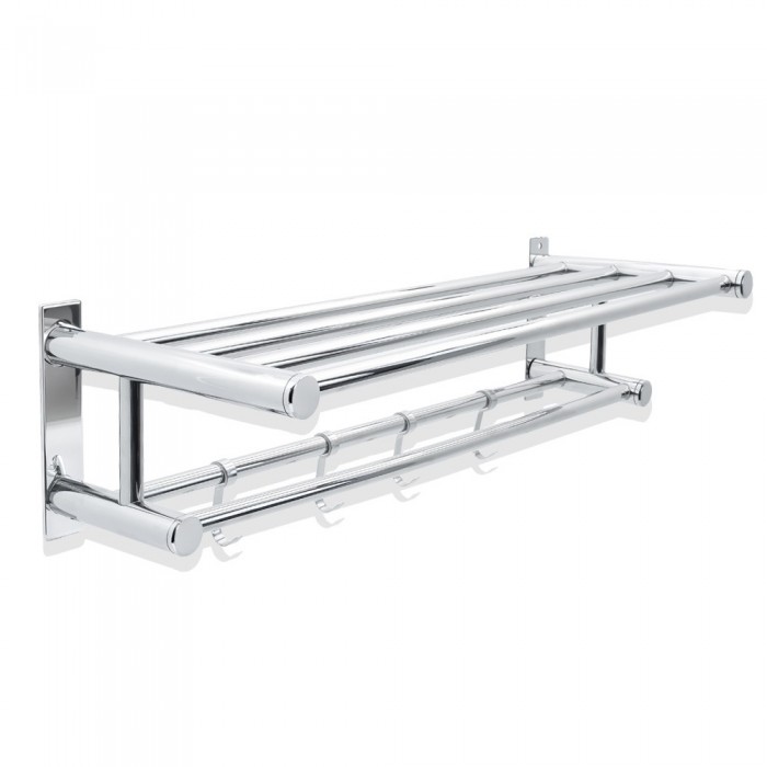Ραφιέρα - Πετσετοθήκη Επιτοίχια με 3 ράβδους Πετσετών και 5 Γάντζους Χρώμιο Conset C1599-600S04S04