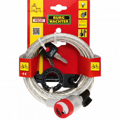 Αντικλεπτική Κουλούρα Μοτοσυκλέτας με Μήκος 180cm και 12mm Διάμετρο και Κλειδί με LED Burg Wachter 340.180L