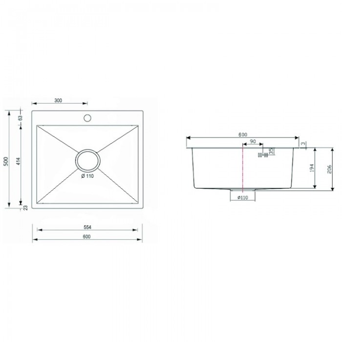 Ανοξείδωτος Νεροχύτης Σατινέ Επικαθήμενος STAINLESS STEEL 6050S VΙSΙΟΝ SΑΤΙΝ Sanitec 60Χ50 1V