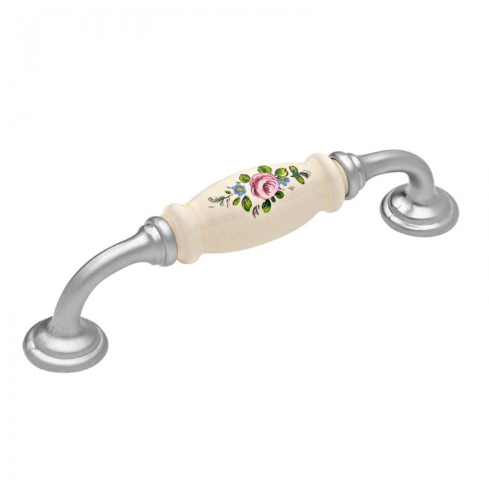 Λαβές επίπλων Roline 522-128/150 σε Νίκελ Σατινέ με Ροζ Άνθος