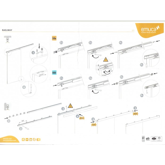 Μηχανισμός Ξύλινης Συρόμενης πόρτας για πόρτα έως 1m πλάτος με φρένο Emuca Railway