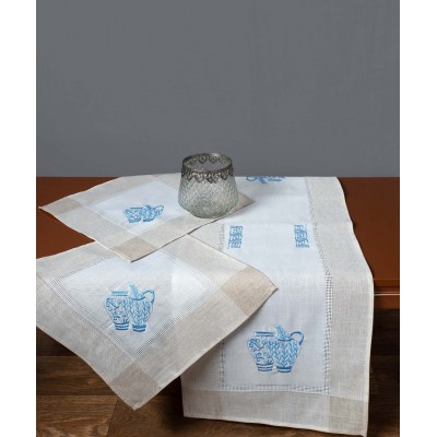 Τραπεζομάντηλο 3741 (100cm x 150cm) εκρού μπλέ