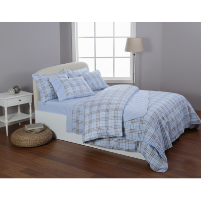 Υπέρδιπλο βαμβακερό κουβερλί (220cm x 240cm) καρρώ σιέλ