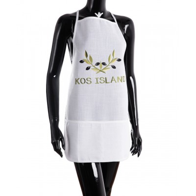 Ολόσωμη ποδιά BG23a (50cm x 70cm) λευκή χρωματιστή ελιά KOS