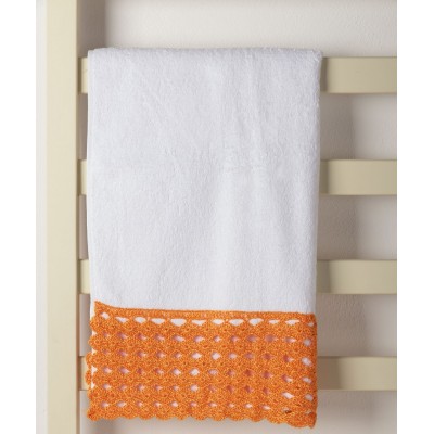 Πετσέτα Προσώπου (50cm x 100cm) με δαντέλα λευκό/πορτοκαλί