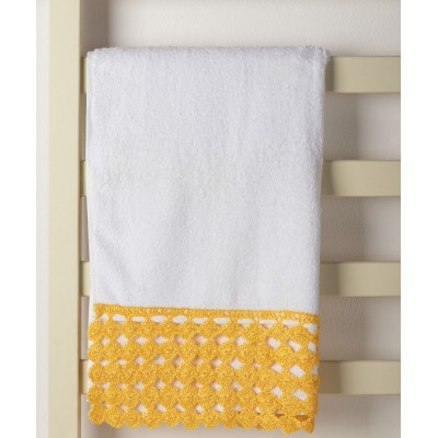 Πετσέτα Προσώπου (50cm x 100cm) με δαντέλα λευκό/κίτρινο