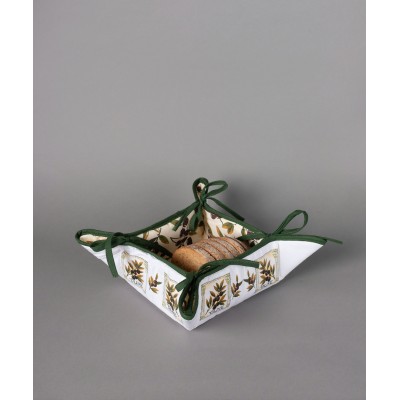 Βαμβακερή ψωμιέρα με στάμπα (35cm x 35cm) ελιά λευκή