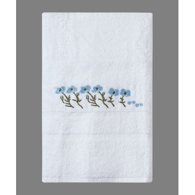 Πετσέτα Προσώπου ( 50cm x 100cm ) Λευκό με Σιέλ Λουλούδι