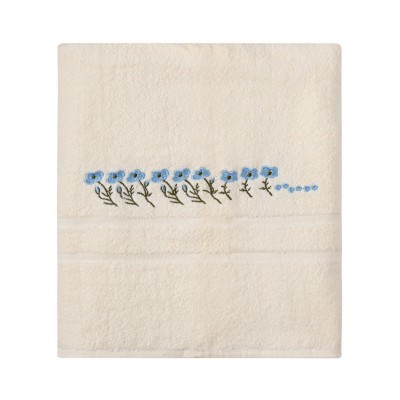 Πετσέτα Σώματος ( 100cm x 150cm ) Ivory με Σιέλ Λουλούδι