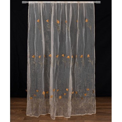 Κουρτίνα ανάγλυφο κίτρινο λουλούδι (280cm x 300cm) με τρέσα