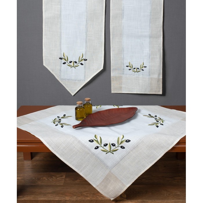 Τραπεζομάντηλο bg23a (135cm x 175cm) oval ivory με μαύρη ελιά