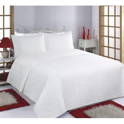 ΚΟΥΒΕΡΛΙ σετ (220cm x 240cm + 2 x 50cm x 70cm) WAVES  MICROSATIN ivory