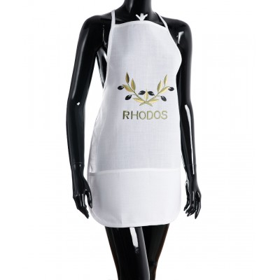 Ολόσωμη ποδιά BG23a (50cm x 70cm) λευκή χρωματιστή ελιά RHODOS