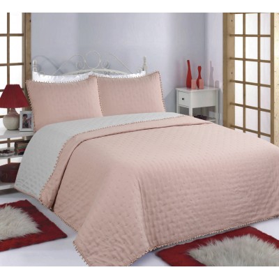 ΚΟΥΒΕΡΛΙ σετ (170cm x 240cm +50cm x 70cm) PON-PON pink/grey