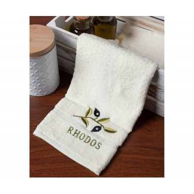 Πετσέτα Προσώπου ( 50cm x 100cm ) Εκρού με κλαδί ΡΟΔΟΣ