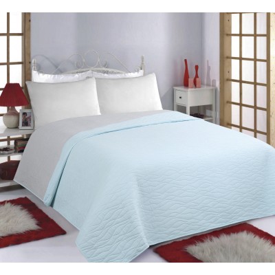 ΚΟΥΒΕΡΛΙ σετ (240cm x 260cm) WAVES sky blue/ grey