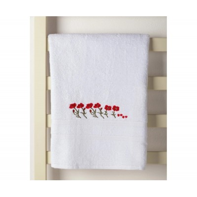 Πετσέτα Σώματος ( 100cm x 150cm ) Λευκό με Κόκκινο Λουλούδι