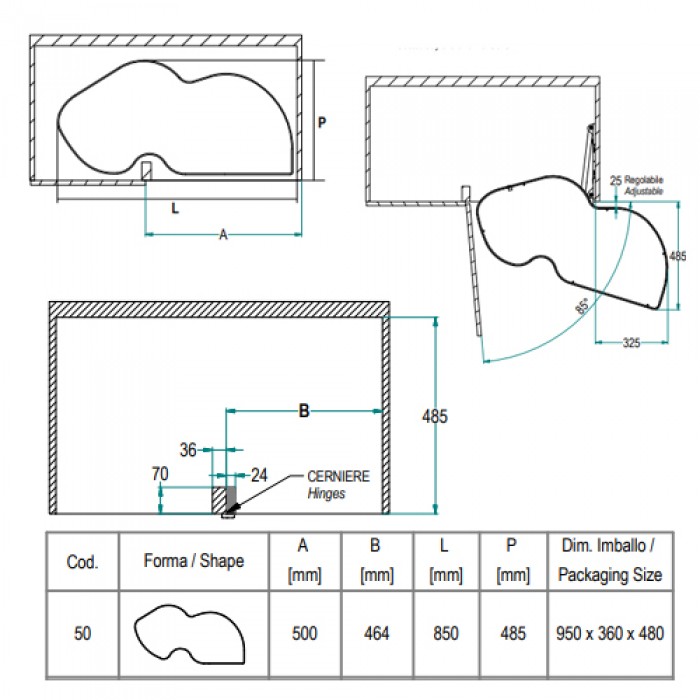 Μηχανισμός κουζίνας για τυφλό ντουλάπι φασόλι Inoxa Combis 846BE για Πόρτα 50εκ Ανθρακί
