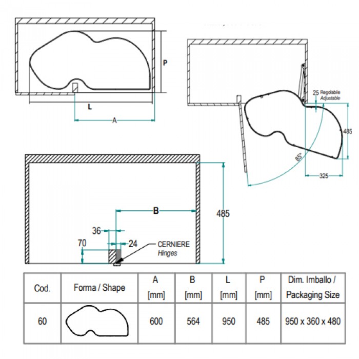 Μηχανισμός κουζίνας για τυφλό ντουλάπι φασόλι Inoxa Combis 846BE για Πόρτα 60εκ Ανθρακί