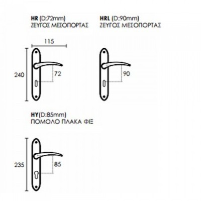 Πόμολα πόρτας χειρολαβή με πλάκα C435 σε Ματ Όρο