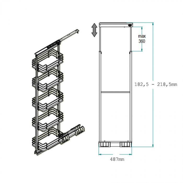 Τροφοθήκη κολώνα με φρένο για κουτί 30cm με 5 καλάθια και ύψος από 182,5 έως 218,5  852A INOXA