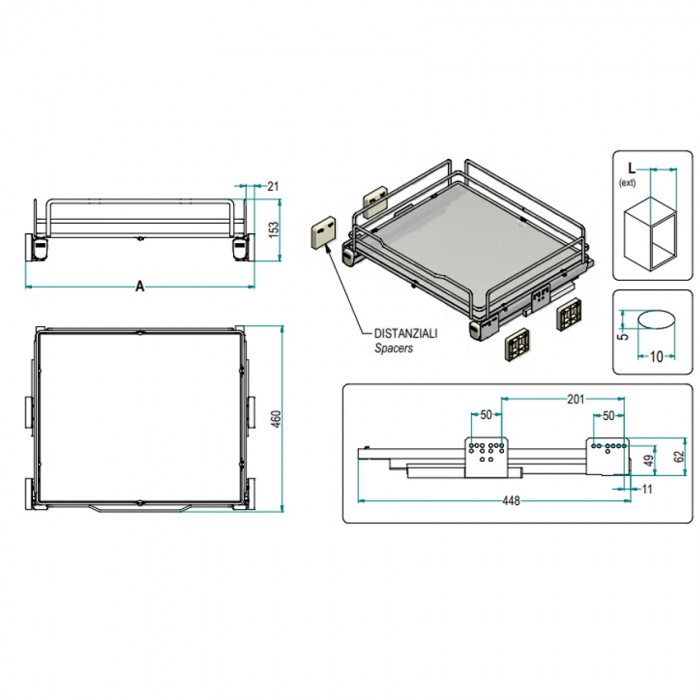 Συρμάτινο βαγονέτο Τροφοθήκης κουζίνας Inoxa Ardesia 5202 Νο45 Σε Χρώμα Ανθρακί