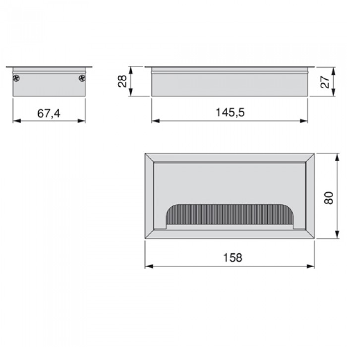 Τάπα Καλωδίων Ορθογώνια Αλουμινίου Emuca 5010062 15,8cm x 8cm με Βουρτσάκι