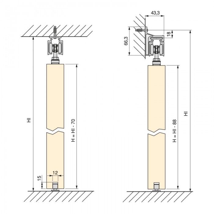 Μηχανισμός Ξύλινης Συρόμενης πόρτας για πόρτα έως 1m πλάτος με φρένο Emuca Railway