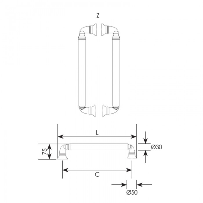 Λαβή εξώπορτας σειρά 175 Νίκελ ματ/Χρώμιο (Σε 2 διαστάσεις)
