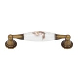 Λαβές επίπλων 2060 / 96 mm Σε Χρώμα Αντικέ Ορείχαλκου με Λευκή Πορσελάνη και Καφέ Λουλούδι