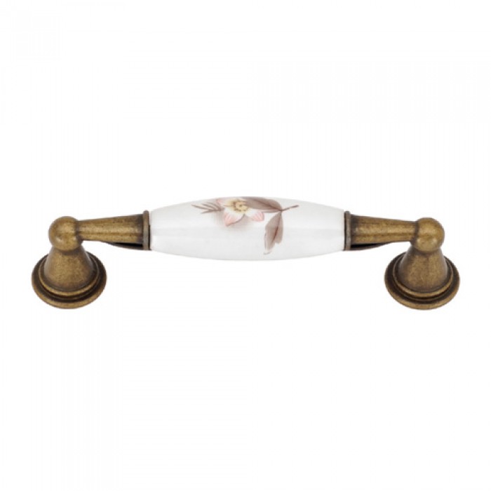 Λαβές επίπλων 2060 / 96 mm Σε Χρώμα Αντικέ Ορείχαλκου με Λευκή Πορσελάνη και Καφέ Λουλούδι