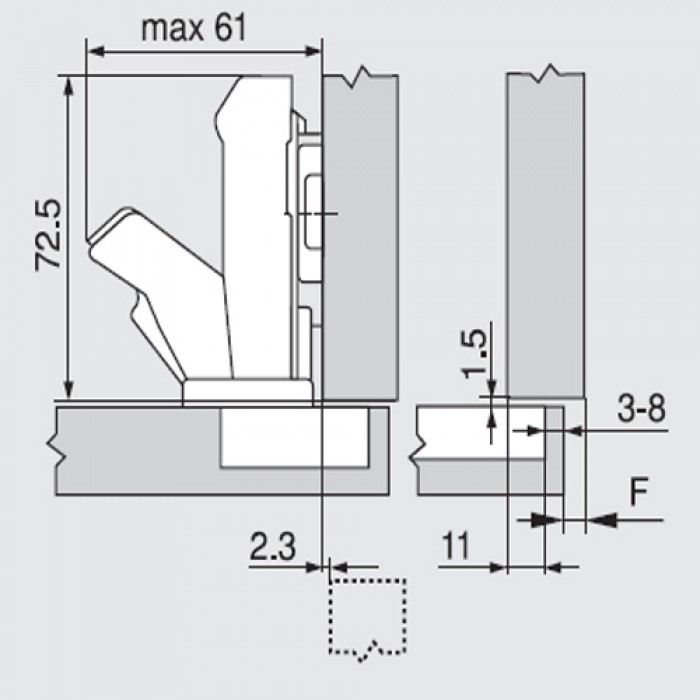 Μεντεσές BLUM CLIP TOP ευρυγώνιος 155° 71B7550 με ενσωματωμένο φρένο