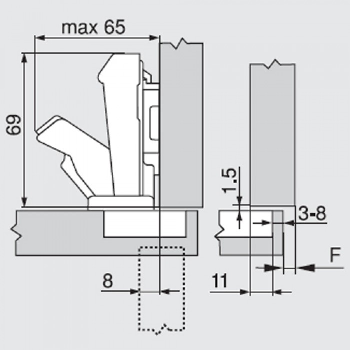 Μεντεσές BLUM CLIP TOP Βιδωτός 170° Ευρυγώνιος με ελατήριο και πάτημα 16mm και τακάκι σταυρό Βιδωτό επινικελωμένος 71T6550