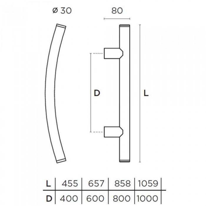 Λαβή εξώπορτας (1 Τεμάχιο) Convex σειρά 461 σε Ματ Νίκελ-Ανοξείδωτο