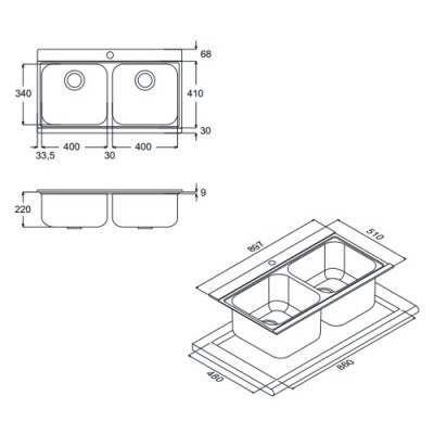 Ανοξείδωτος νεροχύτης Apell Iris (89,7x51) με Λευκά Κρύσταλλα συρόμενα 9320-110300