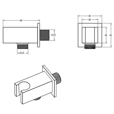 Παροχή Νερού Επίτοιχη Τετράγωνη Με Στήριγμα Τηλεφώνου σε Χρώμιο Eurorama C20141-100