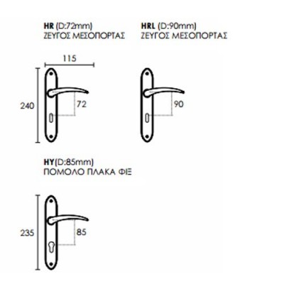 Πόμολα πόρτας χειρολαβή με πλάκα C435 σε Ματ Νίκελ