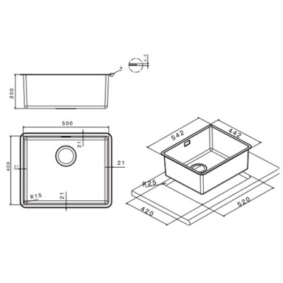 Ανοξείδωτος νεροχύτης Apell Lenear Plus FEM50-110 (54,2x44,2)