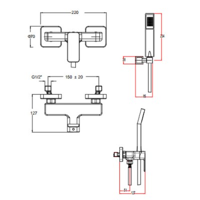 Μπαταρία ντουζιέρας Eurorama Quadra 144150-100