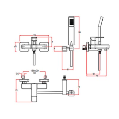 Μπαταρία λουτρού Eurorama Quadra 144210-100