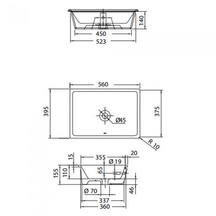 Νιπτήρας μπάνιου  56 x 39.5 cm Scarabeo Gaia50  8032-300