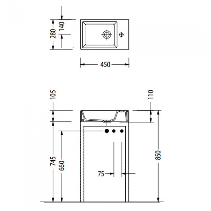 Νιπτήρας μπάνιου Serel 2049-300- 45 x 28 cm