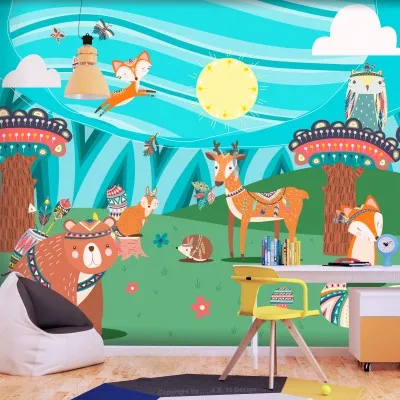 Φωτοταπετσαρία - Adventures in the forest - forest animals in an Indian theme for children